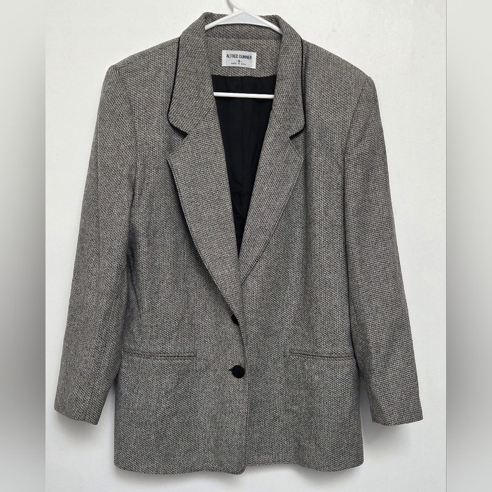 Alfred Dunner Women's Wool Classic Heathered Gray 2 Button Sz 8 Blazer Jacket
